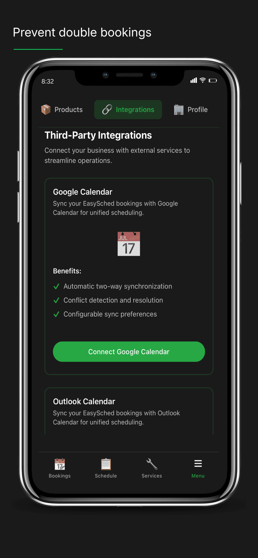 Smart scheduling with calendar sync and no-show protection